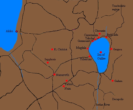 Click on a red spot to get more info on the site where Jesus has visited
