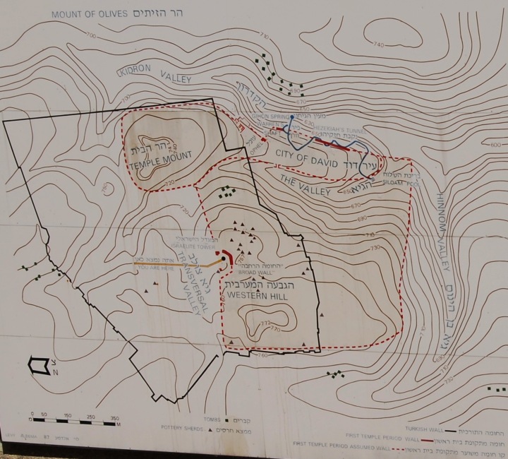 Map of 1st temple walls - and the broad wall in the center