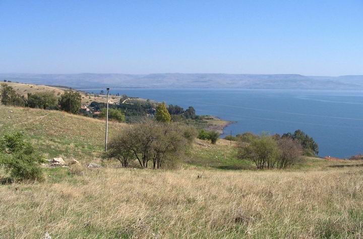 View from Tell Kinnaroth towards the sea of Galilee.