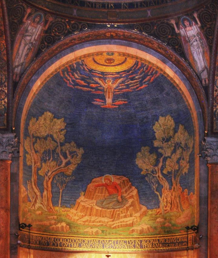 Picture above main altar, with Jesus in agony