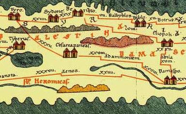 Peutinger map - the area of Golan
