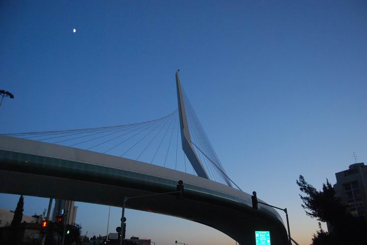 Moon above the bridge of strings - at dusk