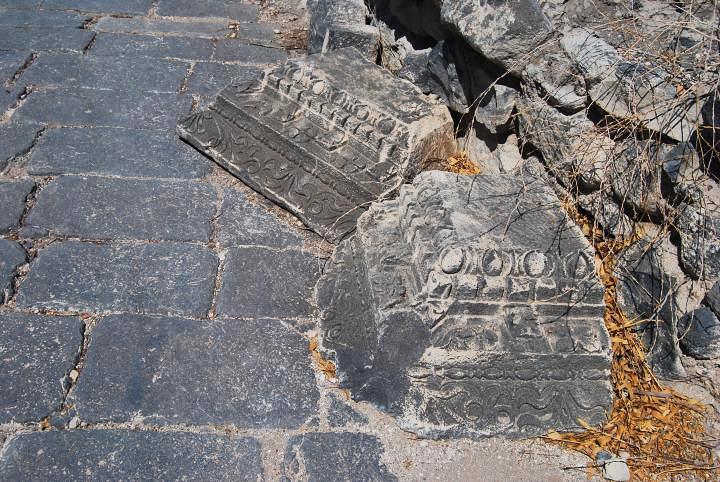 two corner fragments of a cornice from a monumental Roman building