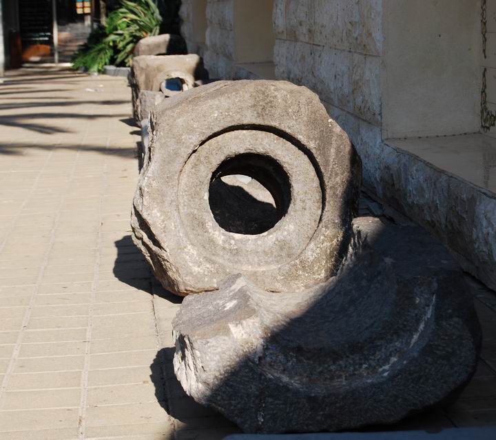 Basalt rocks, part of the aqueduct to Beit Yerach, on display in the Yardenit